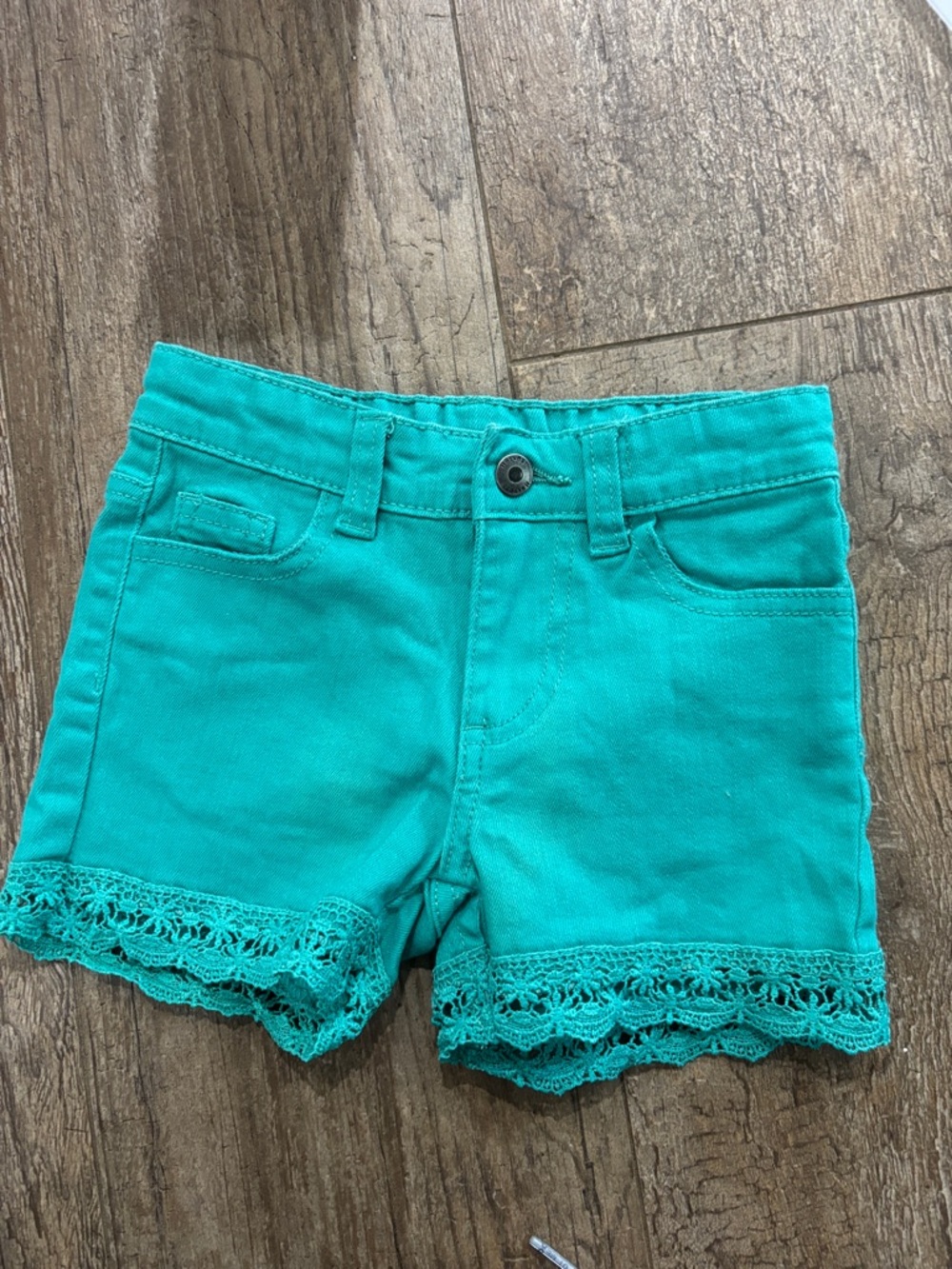 Harvest Turquoise Crochet Hem Girls' Shorts